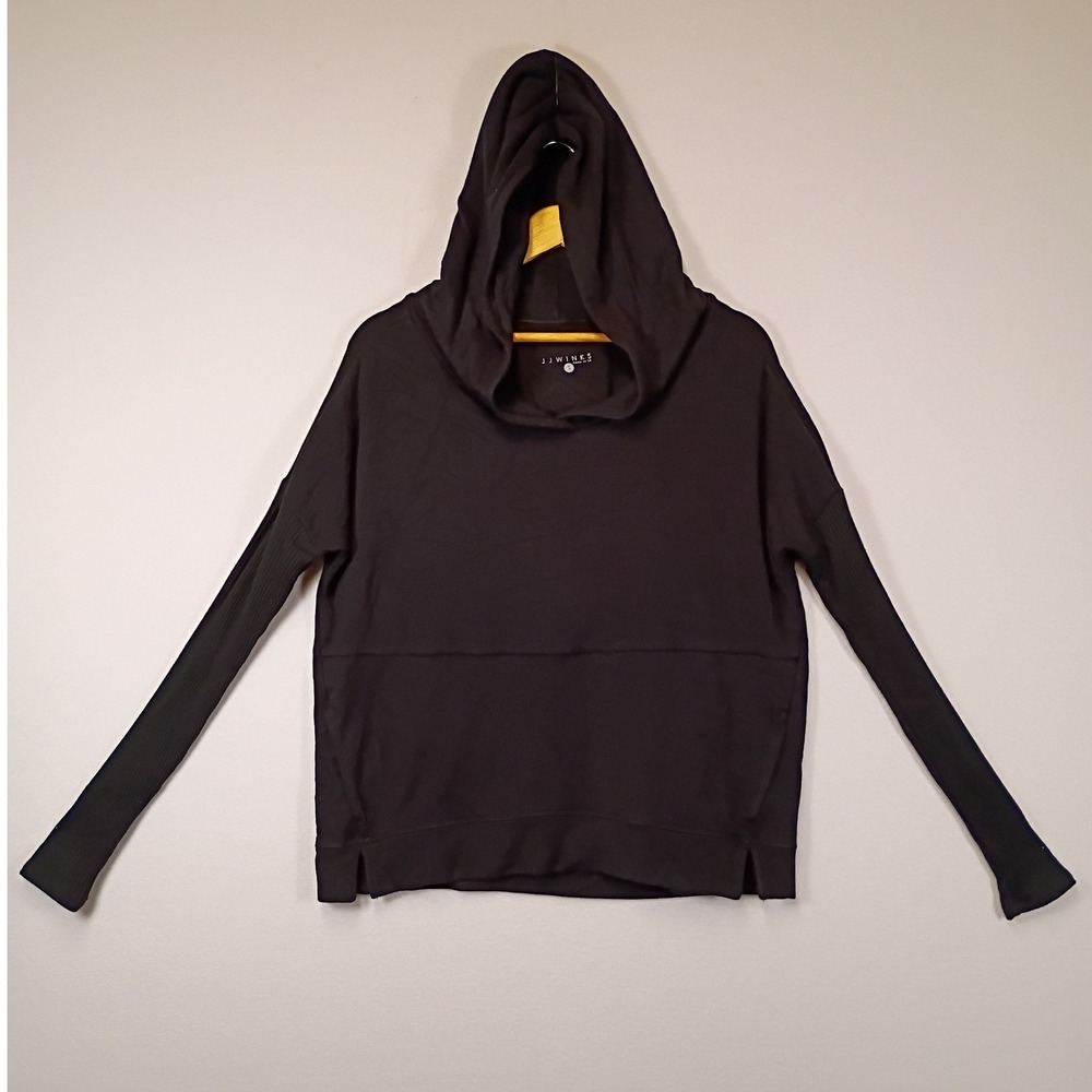 Cozy Loungewear JJ Winks Women S Black Slumber Party Hoodie Built-in Bra Ribbed